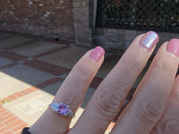 18k white gold pink sapphire & diamond estate Deco ring