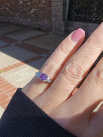 18k white gold pink sapphire & diamond estate Deco ring