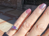 18k white gold pink sapphire & diamond estate Deco ring