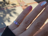 18k white gold pink sapphire & diamond estate Deco ring