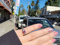 18k white gold pink sapphire & diamond estate Deco ring
