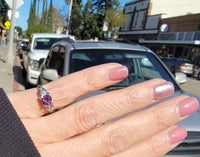 18k white gold pink sapphire & diamond estate Deco ring