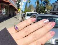 18k white gold pink sapphire & diamond estate Deco ring