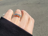 10k gold diamond & aquamarine three stone vintage estate ring