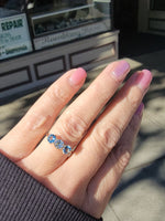 10k gold diamond & aquamarine three stone vintage estate ring