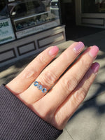 10k gold diamond & aquamarine three stone vintage estate ring