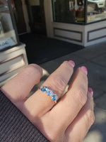10k gold diamond & aquamarine three stone vintage estate ring
