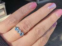 10k gold diamond & aquamarine three stone vintage estate ring