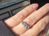 10k gold diamond & aquamarine three stone vintage estate ring