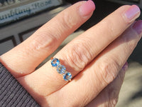 10k gold diamond & aquamarine three stone vintage estate ring