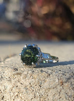 Platinum green tourmaline & diamond estate ring
