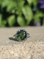 Platinum green tourmaline & diamond estate ring