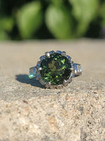 Platinum green tourmaline & diamond estate ring
