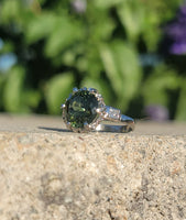 Platinum green tourmaline & diamond estate ring