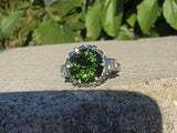 Platinum green tourmaline & diamond estate ring