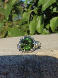 Platinum green tourmaline & diamond estate ring