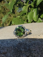 Platinum green tourmaline & diamond estate ring