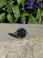 Platinum green tourmaline & diamond estate ring