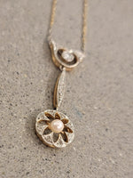 Platinum & 14k gold Edwardian pearl & diamond pendant necklace lavaliere