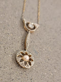Platinum & 14k gold Edwardian pearl & diamond pendant necklace lavaliere