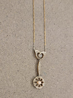 Platinum & 14k gold Edwardian pearl & diamond pendant necklace lavaliere