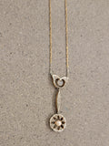 Platinum & 14k gold Edwardian pearl & diamond pendant necklace lavaliere