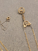Platinum & 14k gold Edwardian pearl & diamond pendant necklace lavaliere