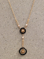 10k-14k gold enamel, diamond & pearl necklace pendant lavaliere