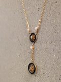 10k-14k gold enamel, diamond & pearl necklace pendant lavaliere