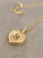 14k yellow gold estate clover heart locket pendant necklace
