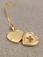 14k yellow gold estate clover heart locket pendant necklace
