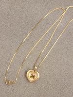 14k yellow gold estate clover heart locket pendant necklace
