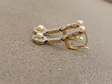 Platinum & 18k gold two tone diamond & pearl antique dangle "bow" earrings