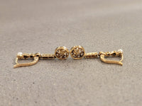 Platinum & 18k gold two tone diamond & pearl antique dangle "bow" earrings