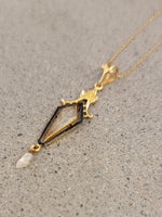 10k gold enamel, camphor & pearl necklace pendant lavaliere