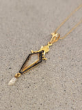10k gold enamel, camphor & pearl necklace pendant lavaliere
