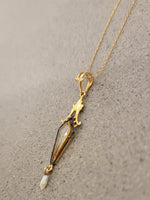 10k gold enamel, camphor & pearl necklace pendant lavaliere