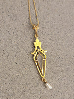 10k gold enamel, camphor & pearl necklace pendant lavaliere
