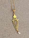 10k gold enamel, camphor & pearl necklace pendant lavaliere