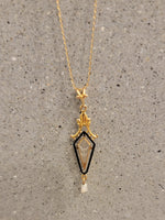 10k gold enamel, camphor & pearl necklace pendant lavaliere