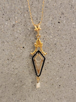 10k gold enamel, camphor & pearl necklace pendant lavaliere