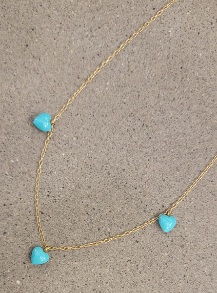 14k yellow gold oval turquoise heart 💙 necklace pendant