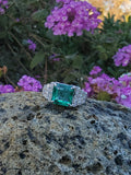platinum top & 14k white Art Deco emerald & diamond estate vintage antique ring