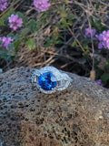 platinum Retro estate blue sapphire & diamond ring