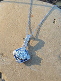 14k gold white gold sapphire & diamond DECO style necklace pendant