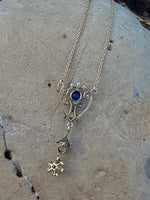 10k gold Deco pearl & blue stone vintage necklace pendant lavaliere