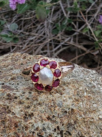 15ct  gold Victorian halo Ruby & Pearl ring