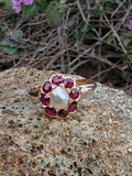 15ct  gold Victorian halo Ruby & Pearl ring