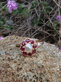 15ct  gold Victorian halo Ruby & Pearl ring