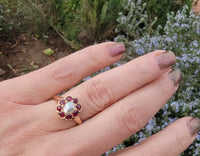 15ct  gold Victorian halo Ruby & Pearl ring